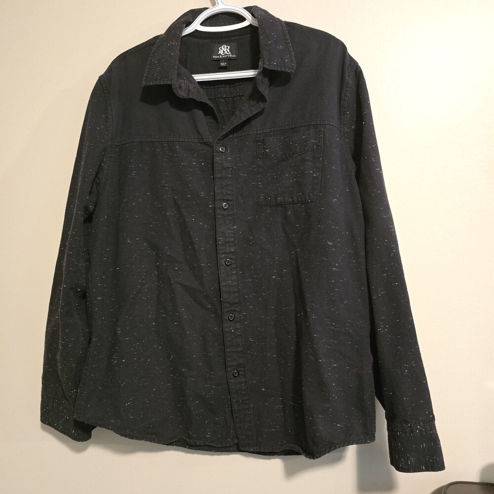 Rock & Republic Men’s Large Black White Speck Button Up Shirt